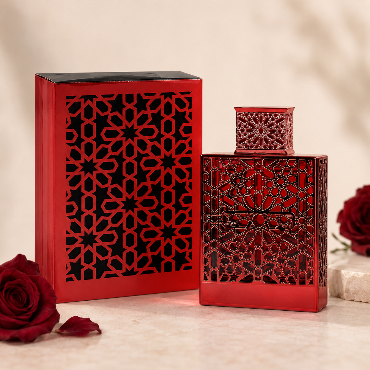 Perfume The Fragrance - Rayhaan Crimson Red Hollow Carved Geometric